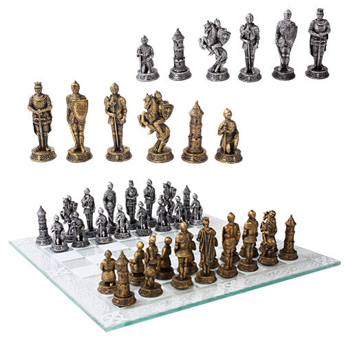 Medieval Knights Chess Set with Glass Board: Knight Gifts: Myths 