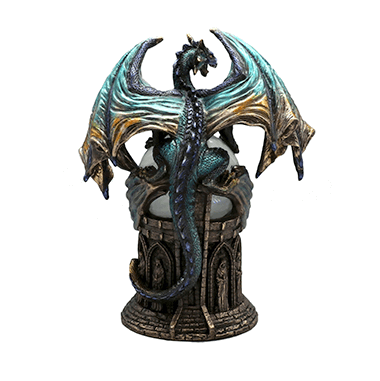 Back of the dragon on crystal ball figurine decor, showing wings and tail