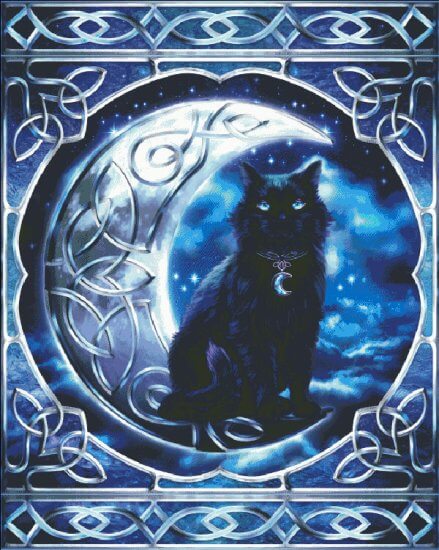 Midnight Moon Celtic Black Cat Cross Stitch Pattern by Brigid Ashwood
