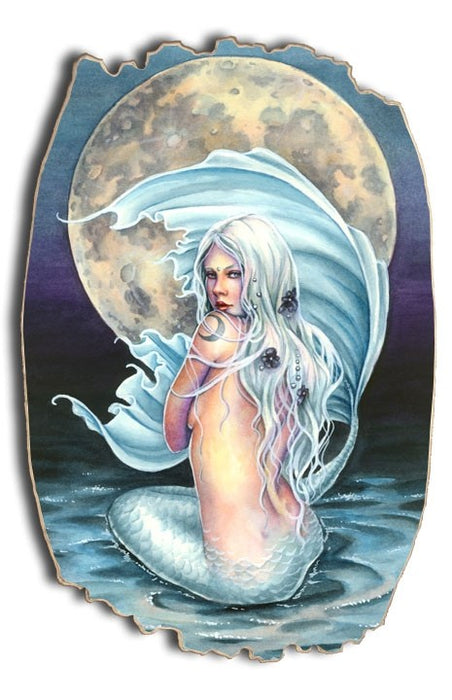Moon Mermaid Tattered Wood Print