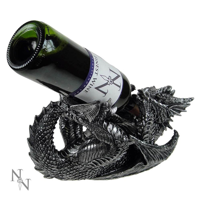 Dragon wine bottle holder shown with bottle of wine