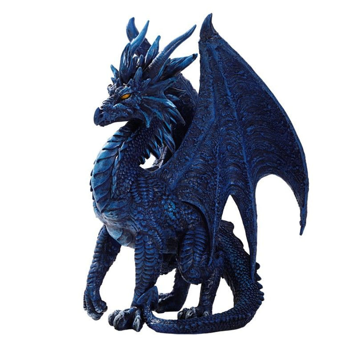 Dark blue dragon figurine with golden eyes