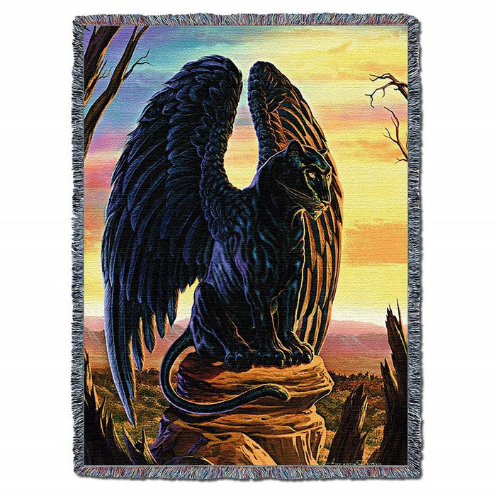 Obsidian Guardian Cat Tapestry Blanket