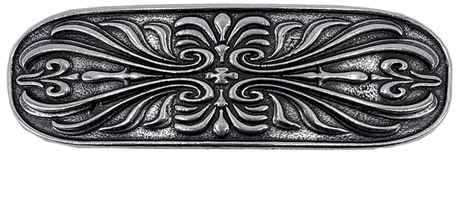 Metal hair clip barrette featuring a symmetrical art deco scroll design