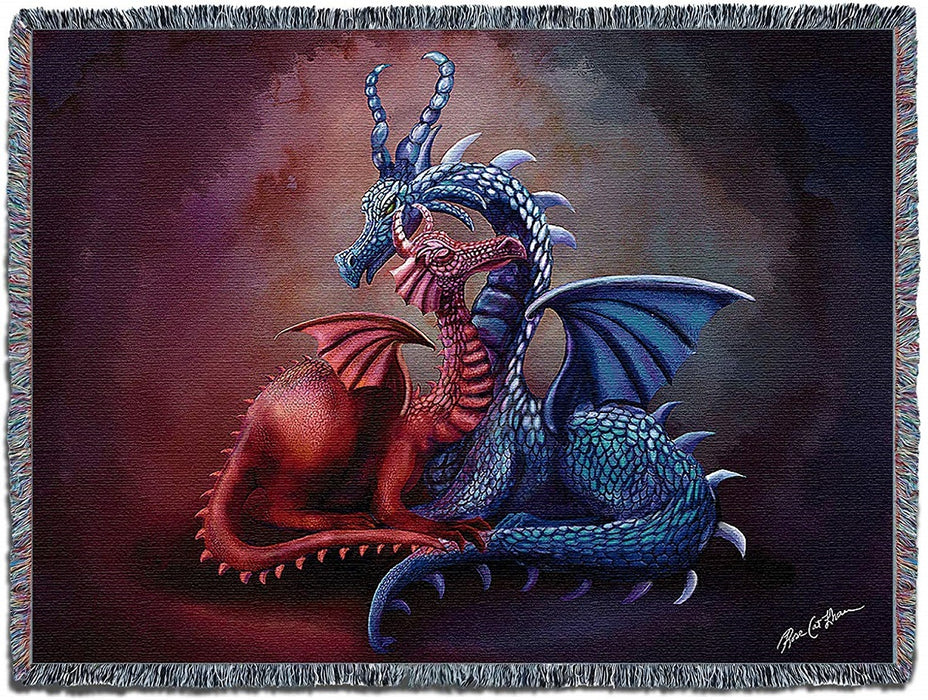 Cuddling Dragons Woven Tapestry Blanket