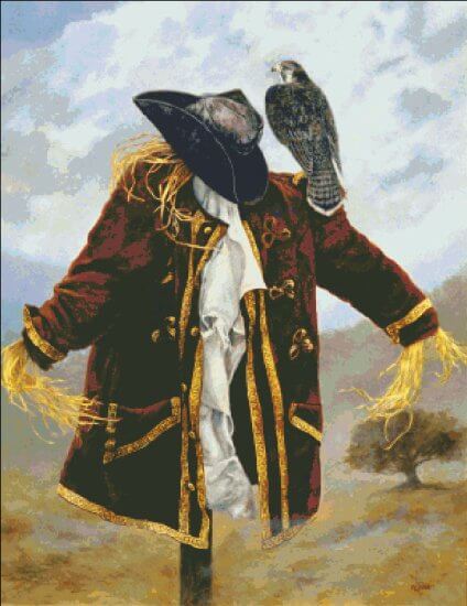 Pirates by Bill Plank featuring a pirate-y scarecrow with a hawk on one shoulder
