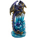 Purple and gold metallic dragon on blue and white crystals
