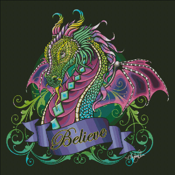 Rainbow Dragon Cross Stitch Pattern by Myka Jelina