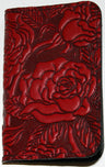 Card holder, leather, with rose design in red
