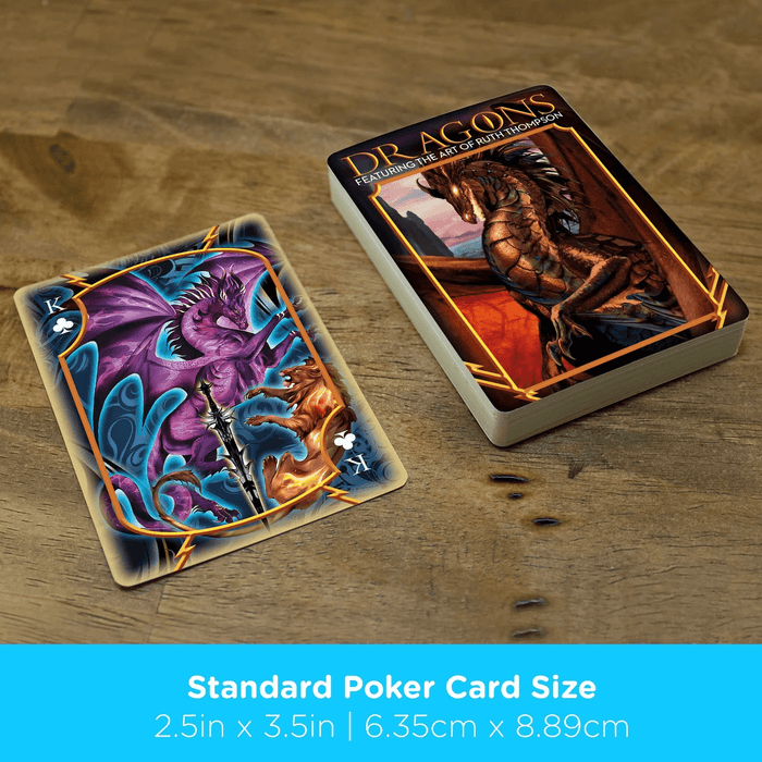 Deck of dragon playing cards by Ruth Thompson, standard poker size (2.5in x 3.5in or 6.35cm x 8.89cm)