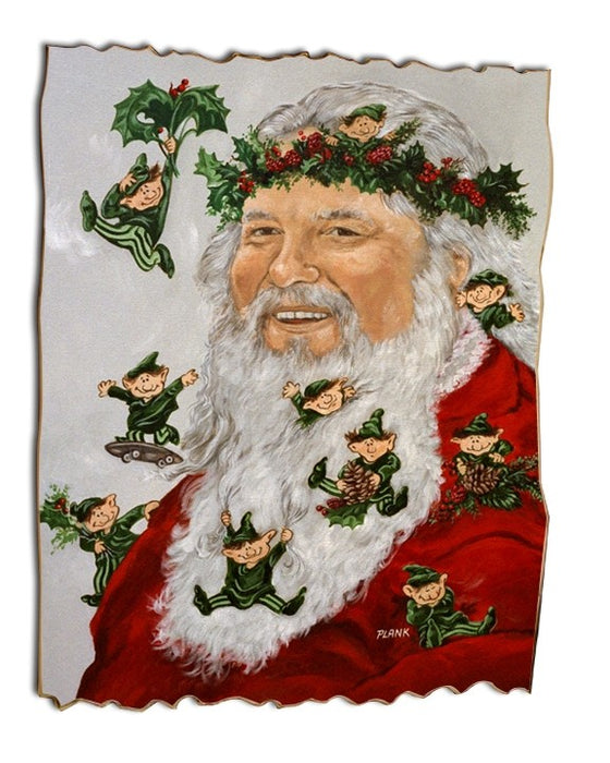 Santa & His Helpers Tattered Wood Print