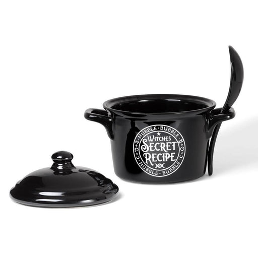 Witches Secret Recipe soup pot with spoon and lid