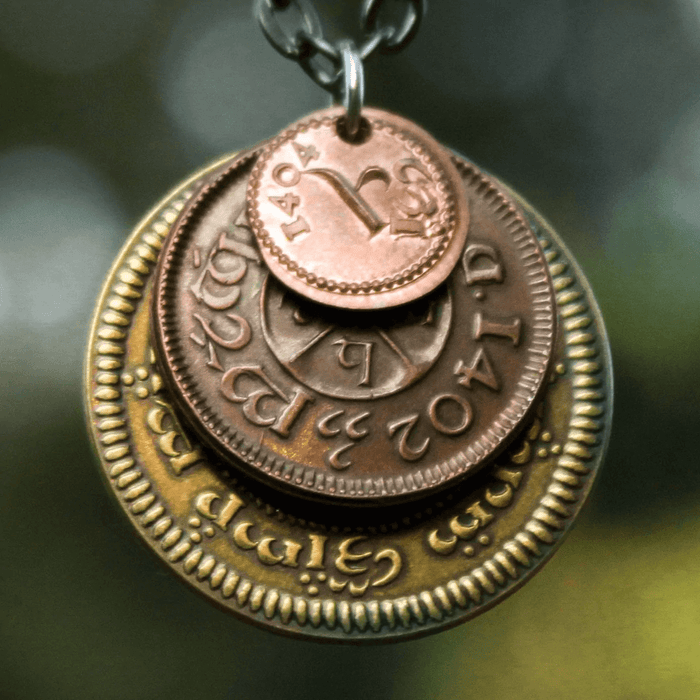 Layered coin necklace featuring three coins from The Shire from The Hobbit