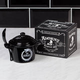 Soup bowl with spoon set - black with "So Hungry" ouroboros dragon. Comes in a gift box