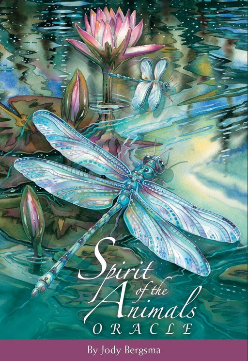 Spirit of the Animals Oracle by Jody Bergsma, box art featuring dragonflies and waterlilies at a pond