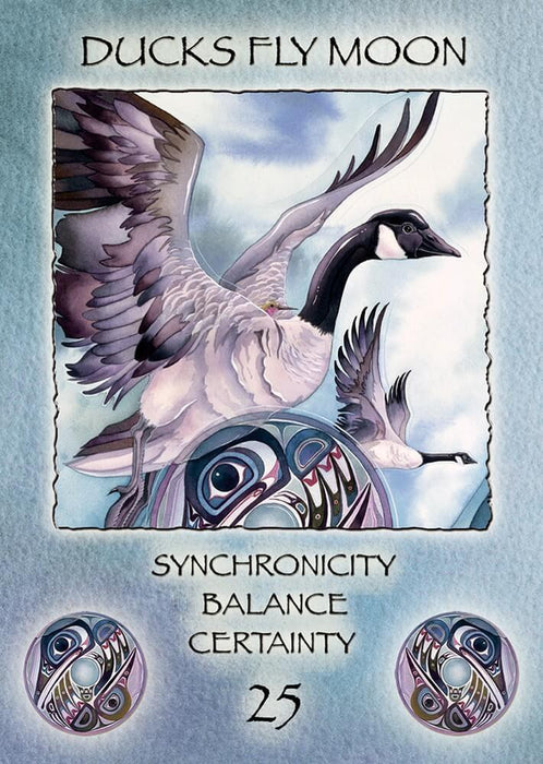 Card Example 25 "Ducks Fly Moon - Synchronicity, Balance, Certainty" - featuring two geese
