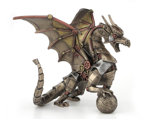 Steampunk Dragon with Sphere Figurine