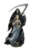 Figurine with a Grim Reaper skeelton with black cloak and scythe. In front of him is a sorceress maiden in a blue-gray dress holding an hourglass