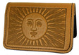 Marigold yellow smiling sunshine face card holder made of leather