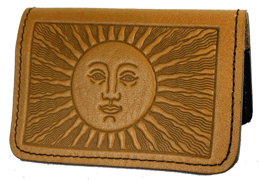 Marigold yellow smiling sunshine face card holder made of leather