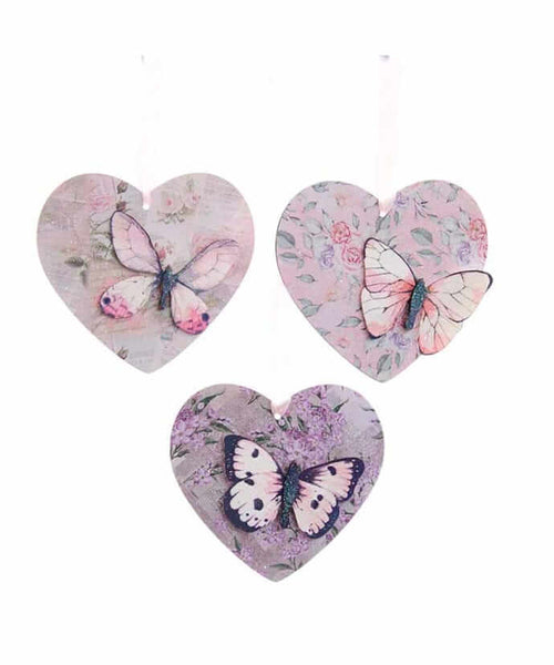 Boho Chic Wooden Butterfly Heart Ornament Trio