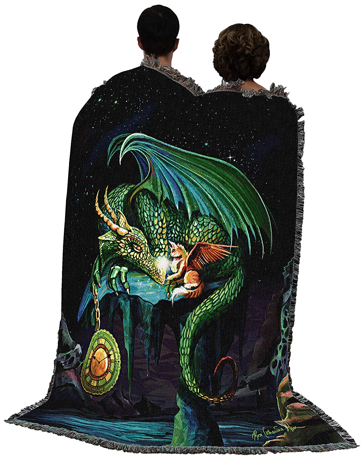 Time Dragon Emerald Tapestry Blanket