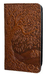 Leather checkbook cover with tree of life design in light saddle brown