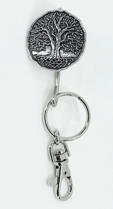 Tree of Life Purse key hook has a medallion with a world tree and a clip for keys