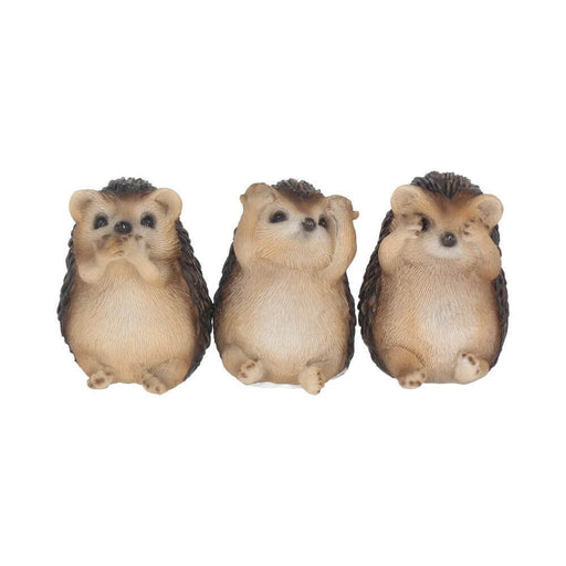 Three hedgehogs showing speak, hear, and see no evil