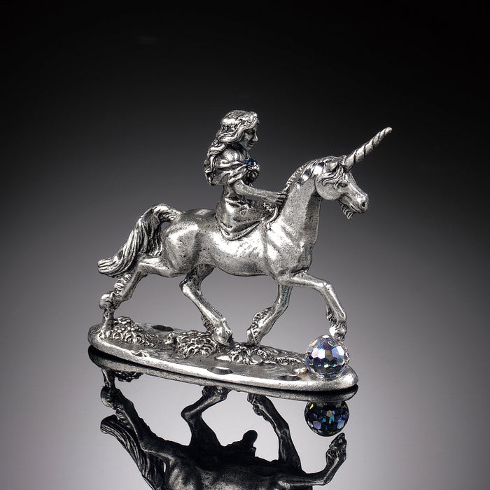 Unicorn & Maiden with Crystal Figurine