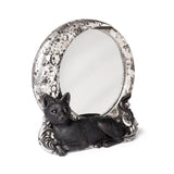 Mirror with crescent moon and lounging black cat