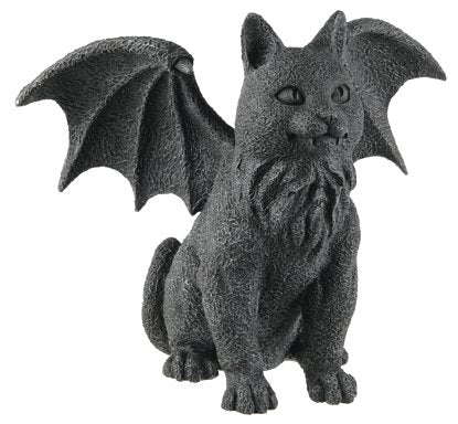 A stone colored cat gargoyle with dragon wings