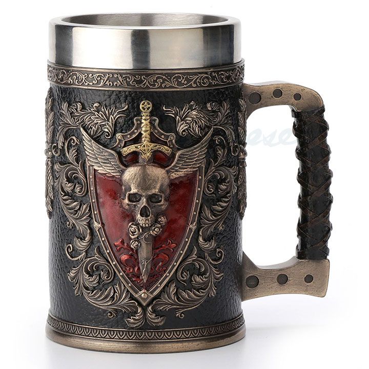 Winged Skull Crest Beer Stein