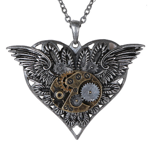 Winged Steampunk Heart Pendant Necklace - Jewelry & Accessories 